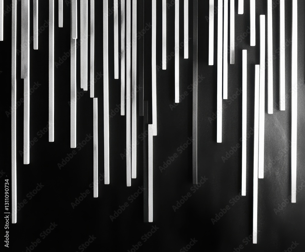 Monochrome Minimalism: A striking display of vertical, silver tubes against a dark background, exuding modern art, geometrical pattern. Monochrome Minimalism: A striking display of vertical, silver tubes against a dark background, exuding modern art, geometrical pattern.