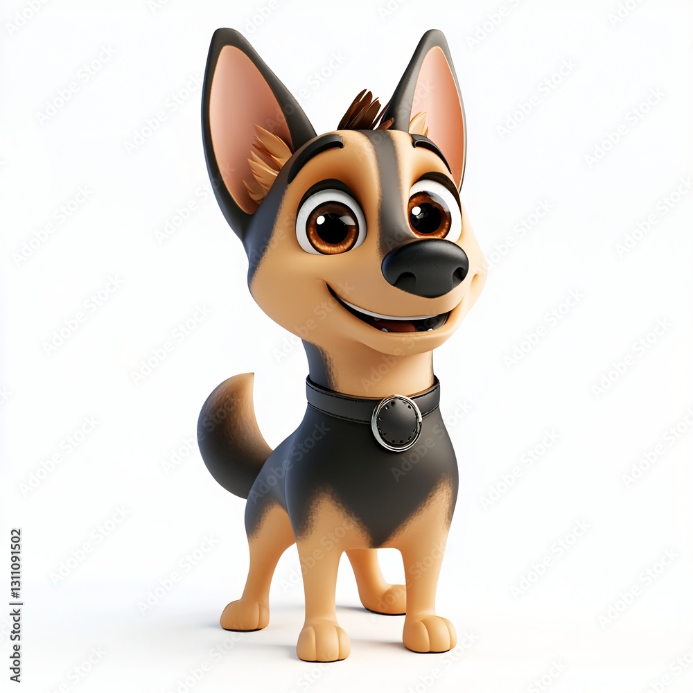 Fototapeta premium Adorable Cartoon German Shepherd Puppy 3D Render Happy Dog Pet Illustration