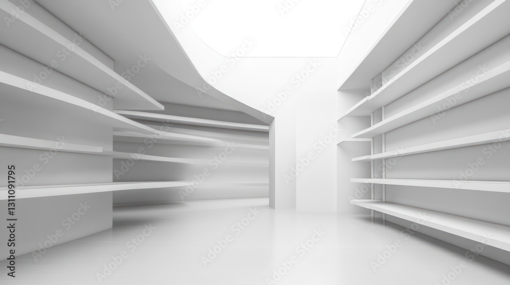 Obraz premium Empty white minimalist store interior shelves