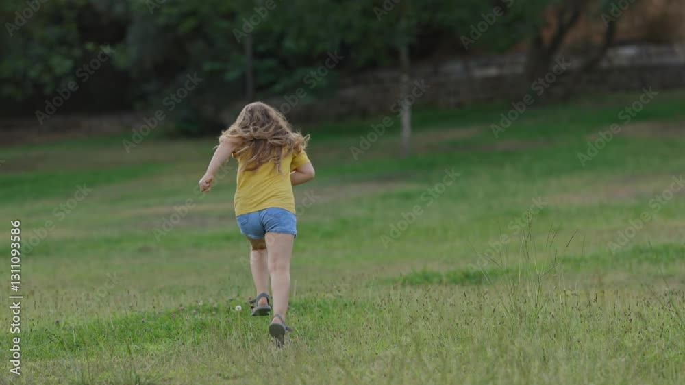 Young girl running in a green meadow Young girl running in a green meadow