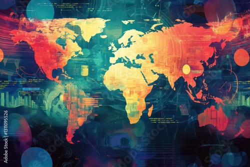 A digital illustration of Forex trading with a glowing world map and fluctuating currency exchange rates.