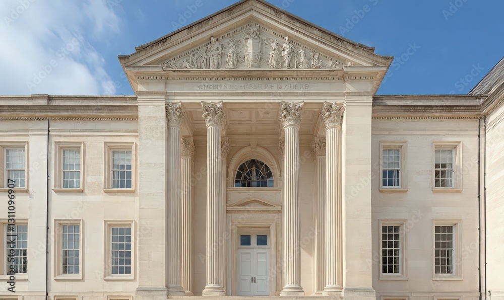 Obraz premium Classical Building Facade with Ionic Columns and Symmetrical Windows