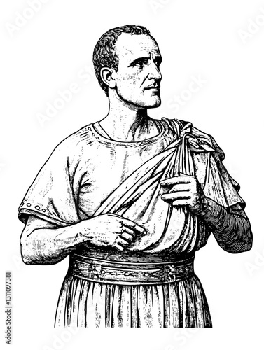 Engraved illustration of a Roman figure engaged in thoughtful discourse during ancient times