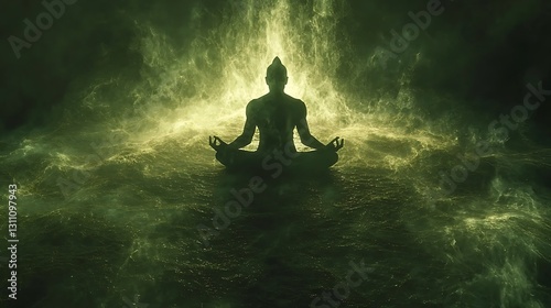 Serene Meditation Silhouette Spiritual Wellness Energy Peace photo