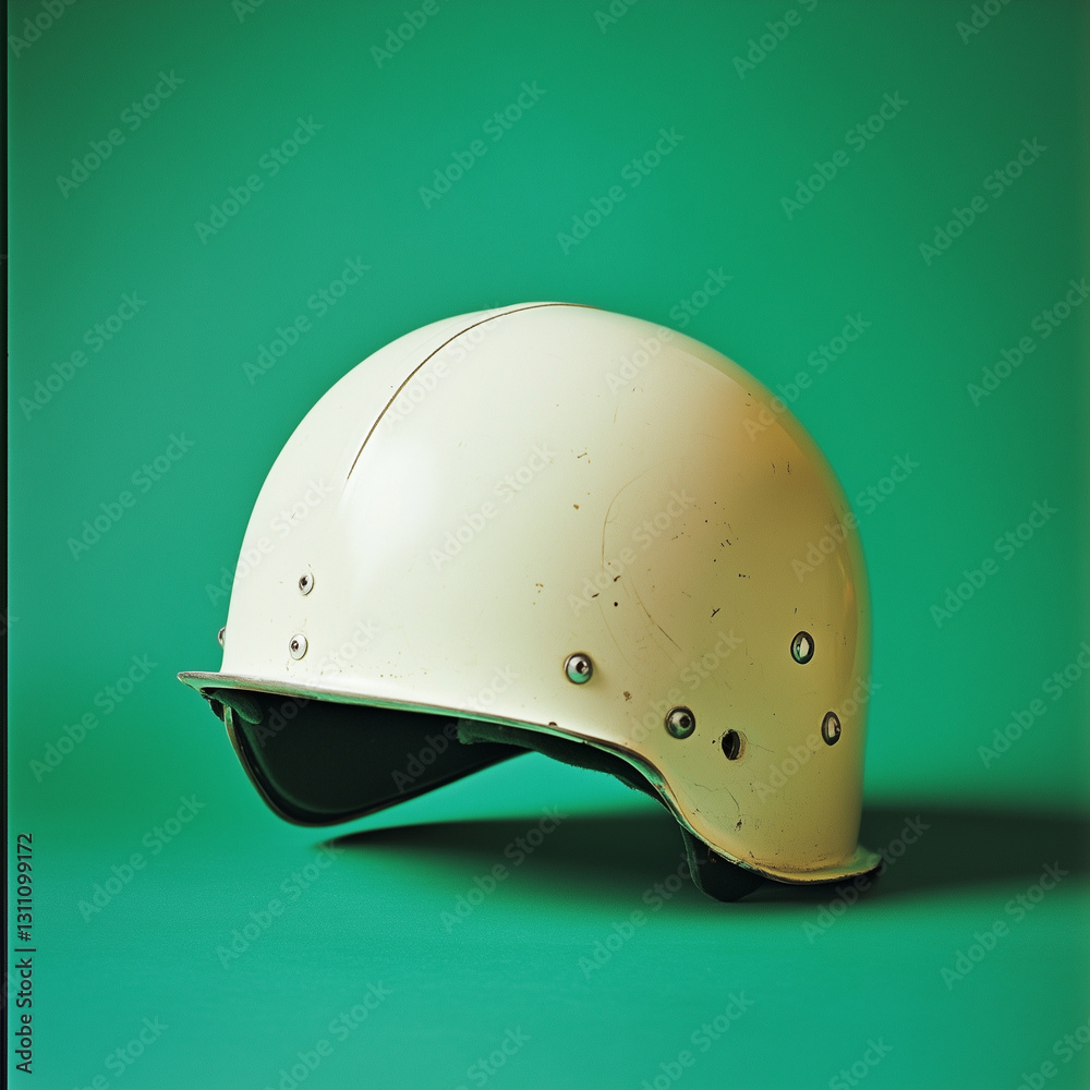 Fototapeta premium Child’s Protective Helmet Designed for Safety and Comfort, Encouraging Outdoor Play Against Fresh Green Background