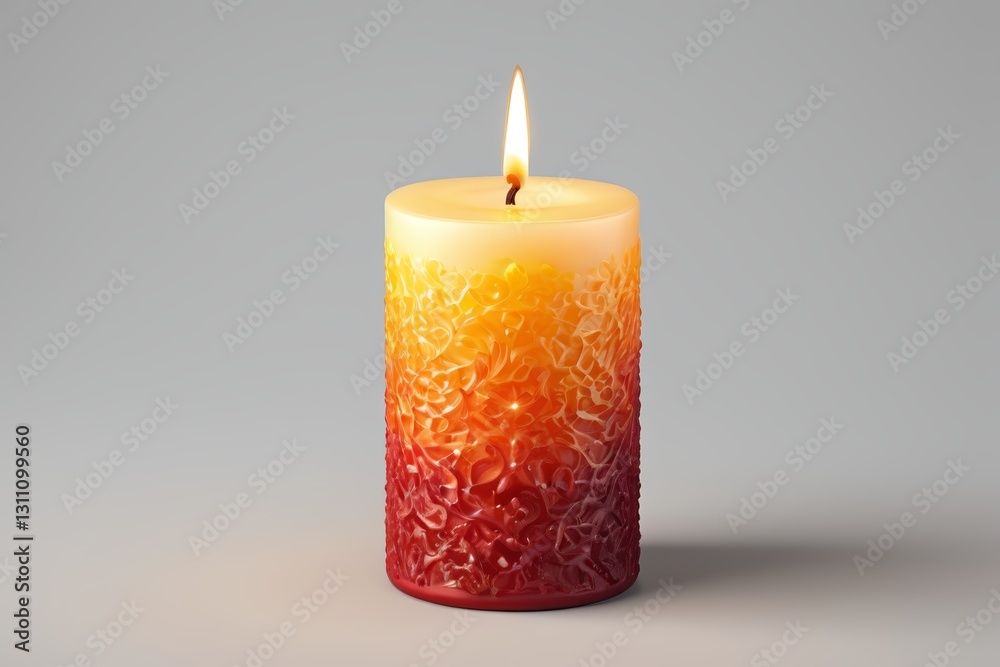 there is a candle that is lit and is red and yellow there is a candle that is lit and is red and yellow