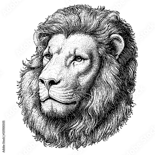 Majestic lion illustration in intricate engraving style for tattoo and packaging design