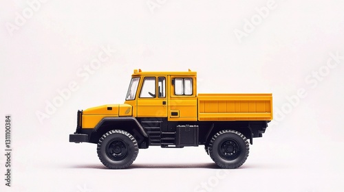 Yellow Construction Vehicle with Black Cab on Neutral Background