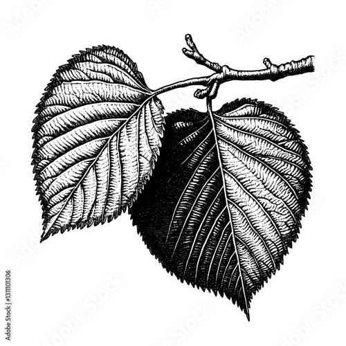 Engraved illustration of detailed leaves showcasing natural beauty in a classic tattoo design for artistic expression