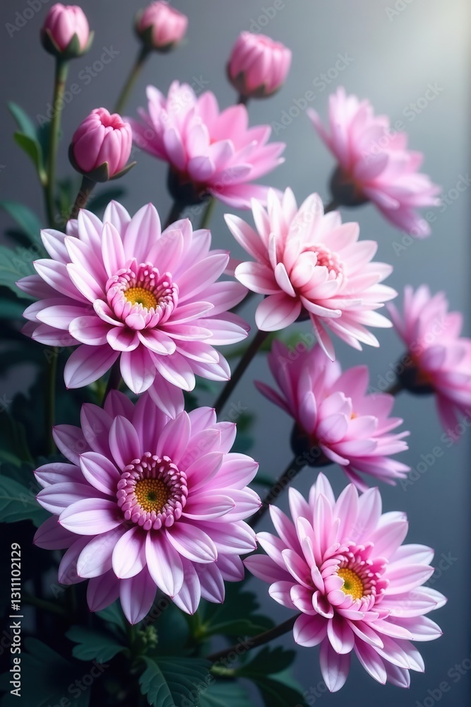 Fototapeta premium Delicate purple and white chrysanthemums in a lush floral arrangement , arrangement, flowers, shades
