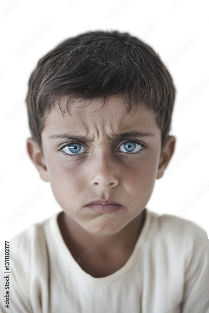 Boy child with serious expression looking into the camera showing emotions frustration and displeasure isolated on white background portrait. Boy child with serious expression looking into the camera showing emotions frustration and displeasure isolated on white background portrait.