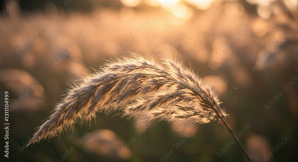 Fototapeta premium Wheat Field at Golden Hour Soft Light Close-up Nature Photography