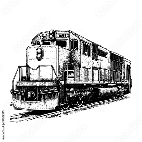 Expressing movement and strength in a stunning engraved illustration of a vintage train carriage in a minimalist style