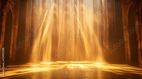 Golden Light Streaks Illuminate Ancient Stone Columns