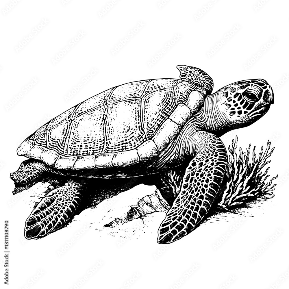 Obraz premium Engraved turtle illustration featuring intricate details for tattoo and packaging design inspiration