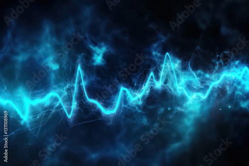 A dramatic, medical visualization of an erratic heartbeat pattern, glowing blue and black, symbolizing cardiac distress