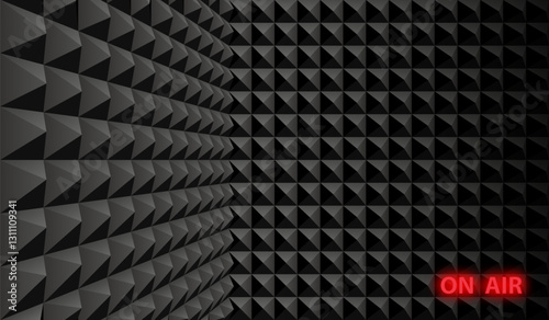 Music recording studio walls covered with sound insulating panels made of textured foam. Special material for broadcast recording room cladding with echo and noise reduction backdrop. Realistic vector