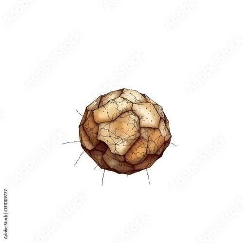 Intricate Realistic Illustration with Fine Lines and Earth Tones on White Background