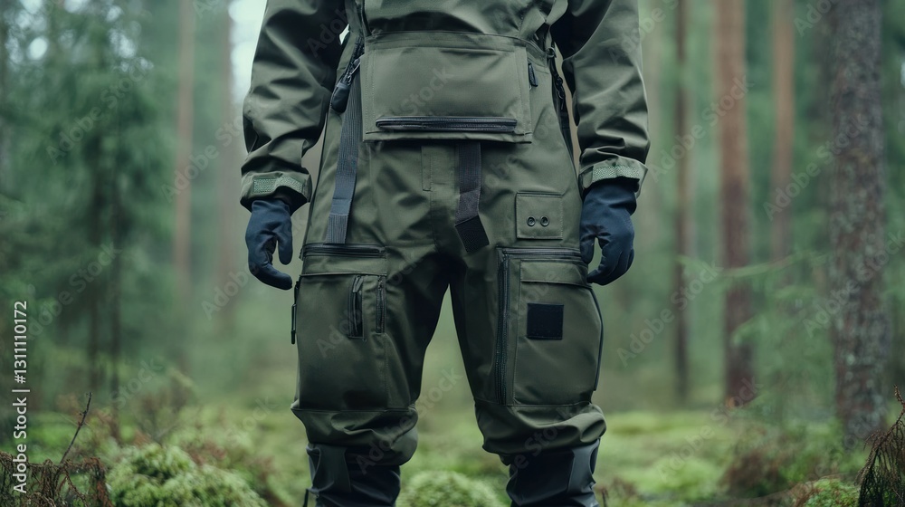 Person in protective gear in a forest Person in protective gear in a forest