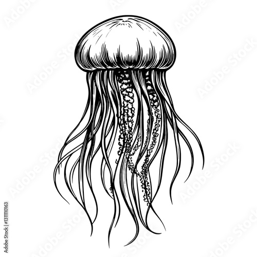Intricate vector illustration of a jellyfish with graceful tentacles for creative tattoo and packaging design inspiration