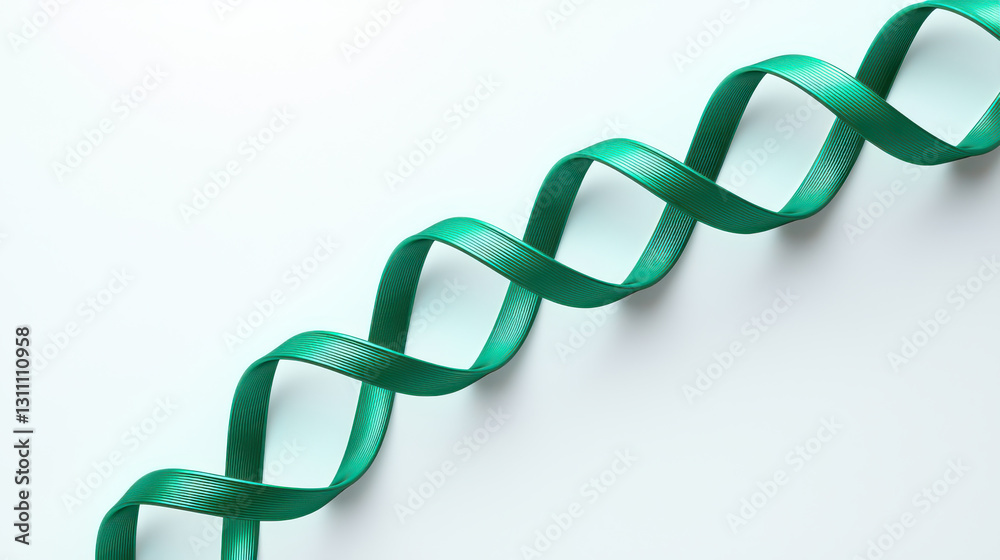 A green ribbon twists elegantly, creating dynamic 3D effect against light background A green ribbon twists elegantly, creating dynamic 3D effect against light background