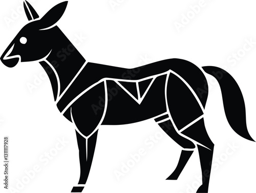 Geometric Donkey Silhouette Vector Art, Black and White Illustration, Minimalist Design, Animal Icon, Modern Graphic, Isolated