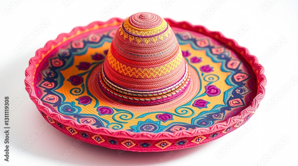 Mexican sombrero with intricate embroidered details and a decorative band Mexican sombrero with intricate embroidered details and a decorative band