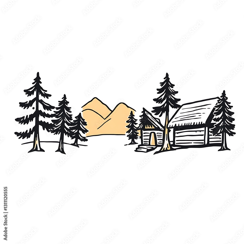 Obraz premium Woodcut-Style Sepia Graphic with Heavy Black Lines on White Background
