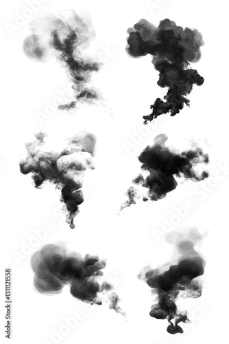 black and white smoke isolated on transparent