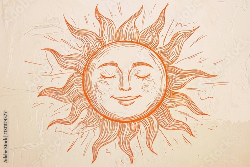 Hand-drawn sun with neon orange glow, ideal for bright and warm summer branding.