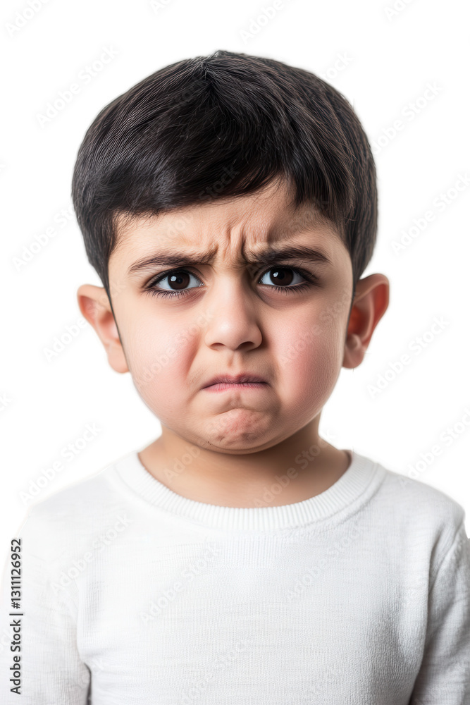 Boy making a funny angry face isolated on white background expressing emotions and feelings, child showing frown and frustration, adorable kid portrait. Boy making a funny angry face isolated on white background expressing emotions and feelings, child showing frown and frustration, adorable kid portrait.