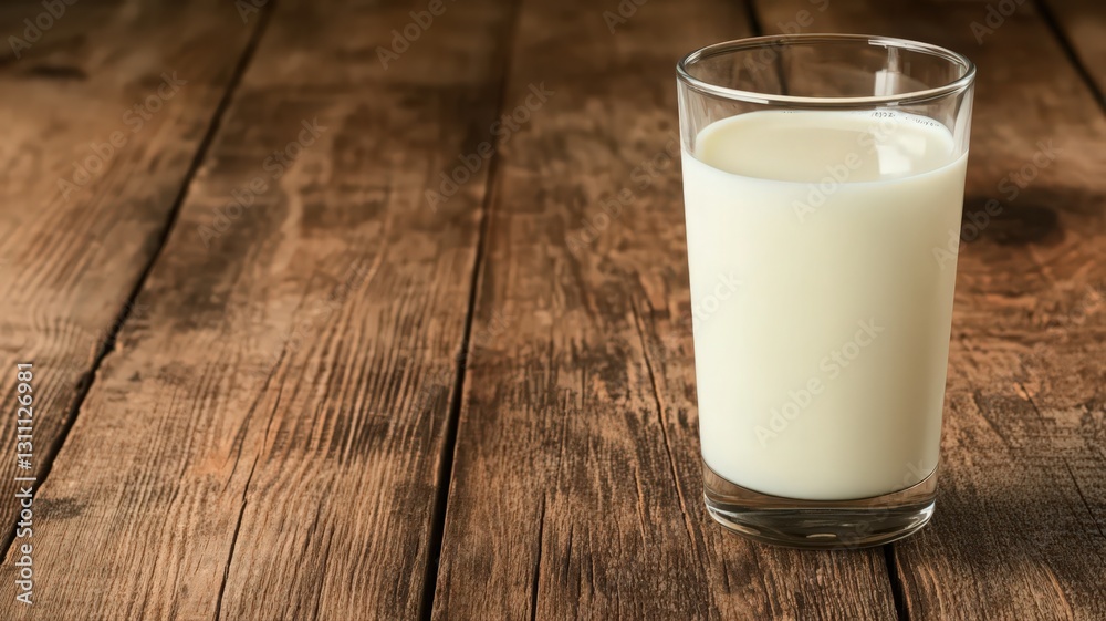 Glass of Milk on Rustic Wooden Table Glass of Milk on Rustic Wooden Table