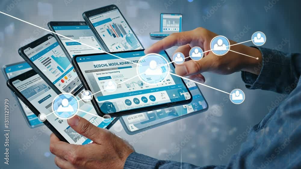 hand pushing a button on a touch screen interface