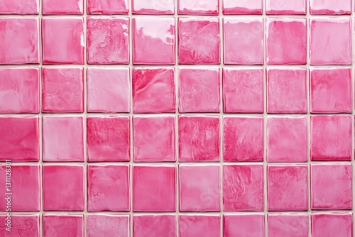 Background of pink ceramic bathroom tiles, tiled wall.