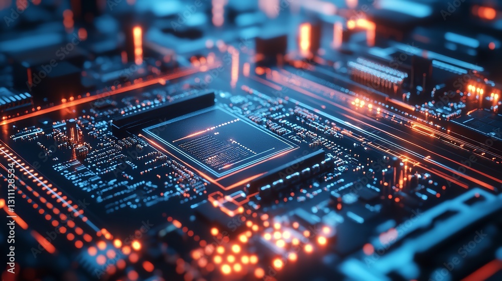 Fototapeta premium NeonLit Circuit Board On A Dark Background 