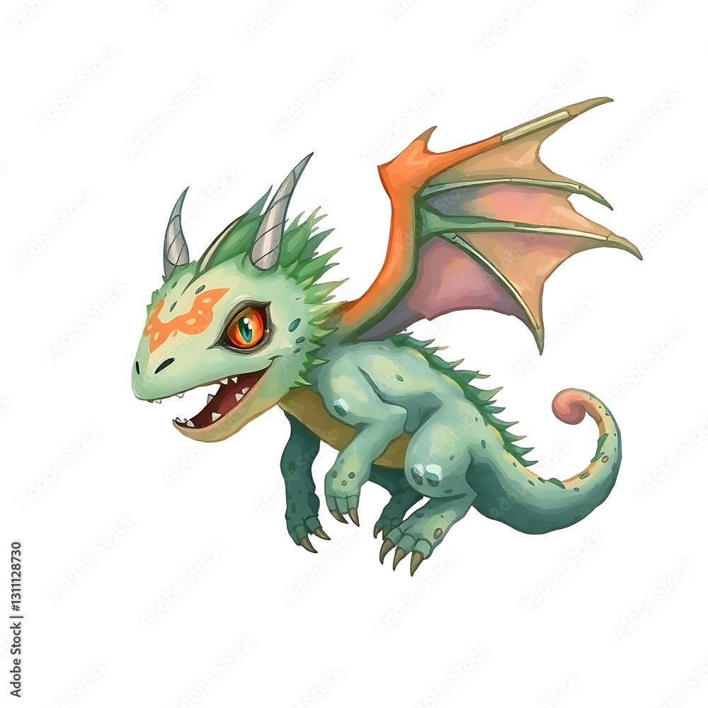 Fototapeta premium Fantastical Creature Digital Painting in Loose Painterly Style on White Background