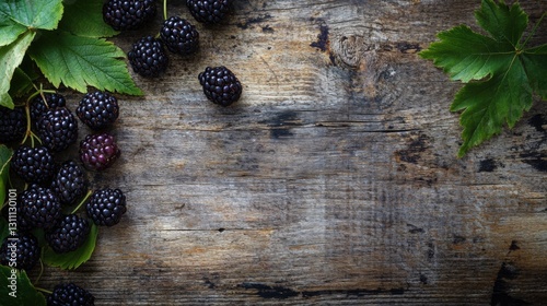Fresh blackberries on rustic wood