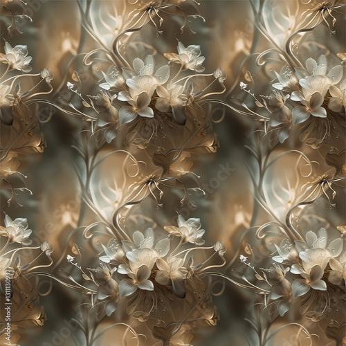 Seamless botanical pattern. Fresh delicate blooming flowers on branches