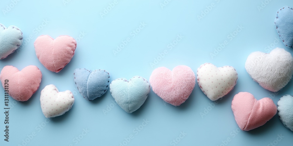 Fototapeta premium A Charming Display of Soft Fabrics in Heart Shapes Perfect for Decorating and Gifting