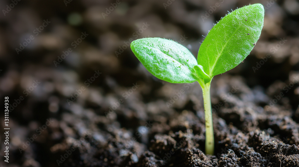 Close-up of a seedling sprouting from the soil Close-up of a seedling sprouting from the soil