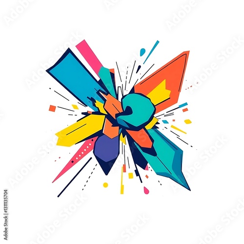 Vibrant Abstract Illustration with Dynamic Shapes on White Background