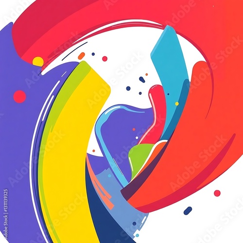 Dynamic Abstract Illustration with Vivid Colors and Bold Shapes on White Background