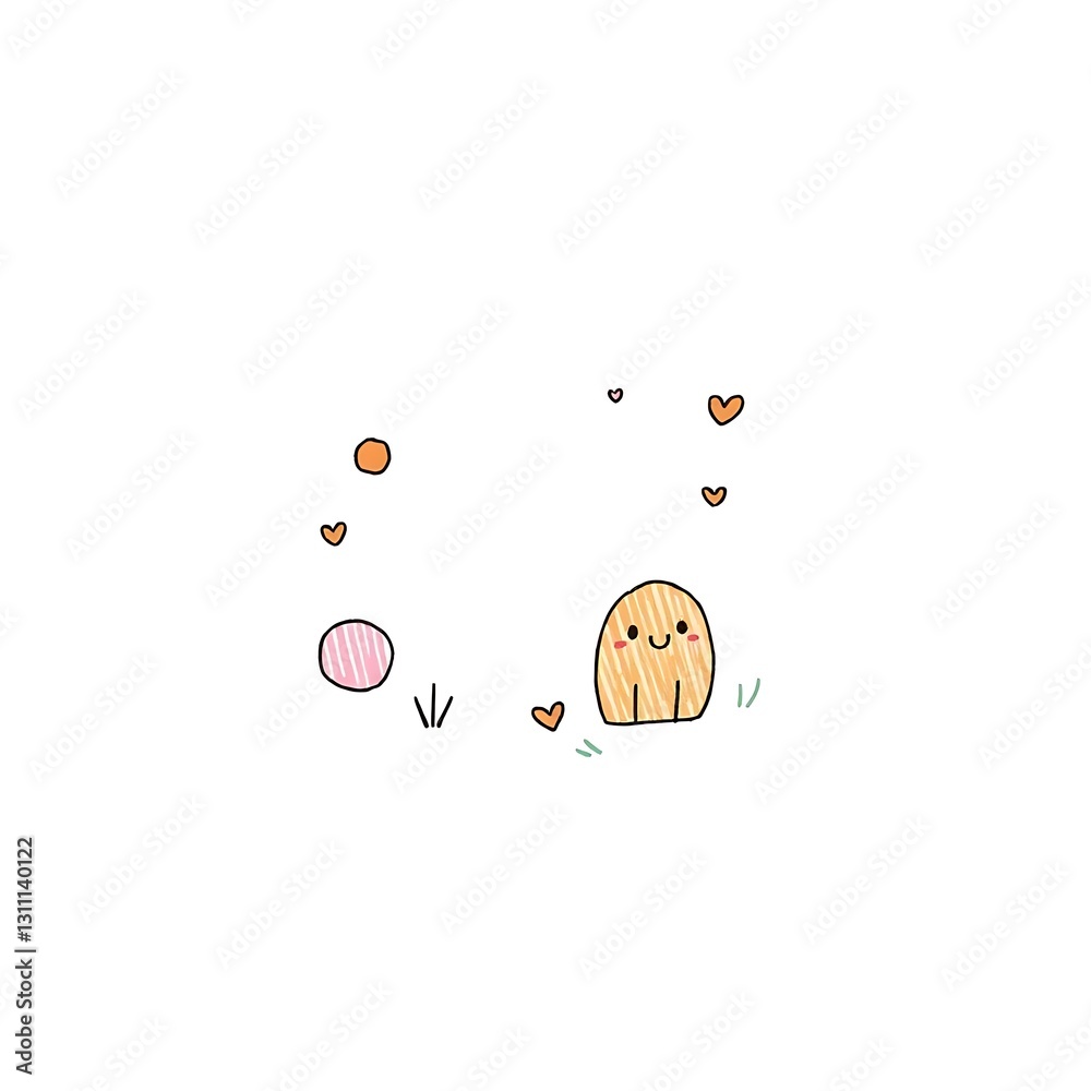 Whimsical Hand-Drawn Pastel Illustration on White Background