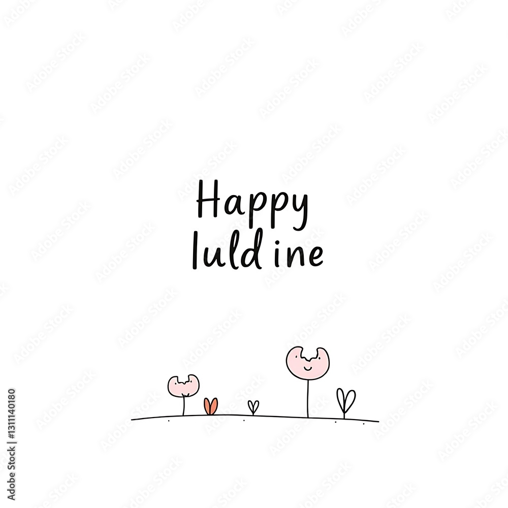 Whimsical Minimalist Line Art Illustration with Pastel Colors on White Background