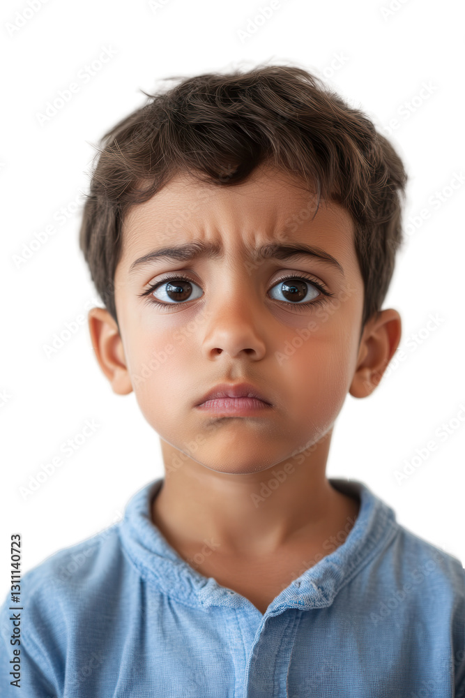 Child with concerned expression looking at camera isolated on white background, innocent kid feeling unhappy, emotional face, childhood and feelings concept. Child with concerned expression looking at camera isolated on white background, innocent kid feeling unhappy, emotional face, childhood and feelings concept.