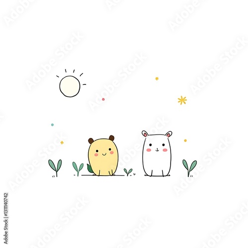 Obraz na płótnie Whimsical Childlike Illustration with Playful Linework and Pastel Colors on White Background w salonie