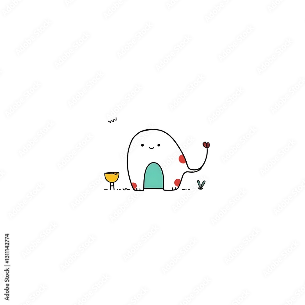 Whimsical Pastel Illustration with Bold Outlines on White Background