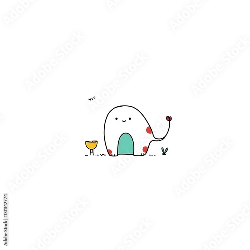 Obraz na płótnie Whimsical Pastel Illustration with Bold Outlines on White Background w salonie