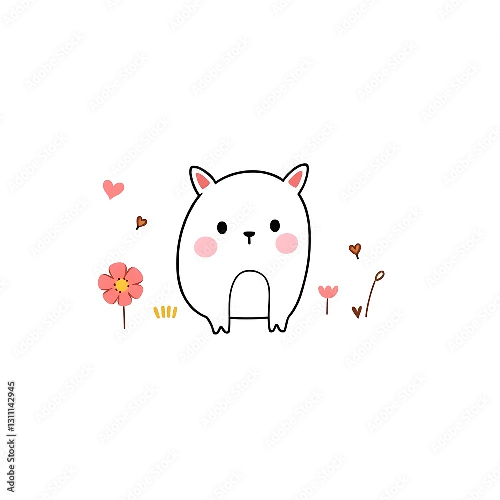 Whimsical Pastel Illustration with Playful Linework on White Background