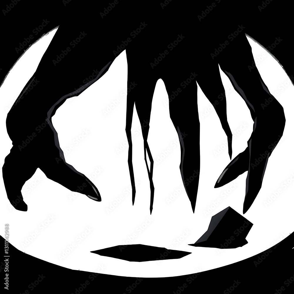 Dramatic Chiaroscuro Illustration with Deep Shadows and Highlights on White Background